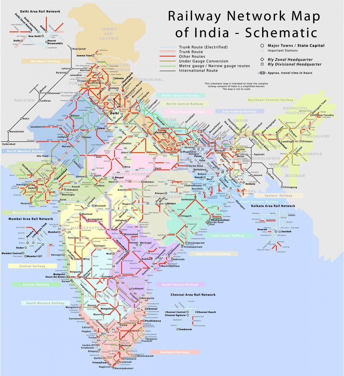 Carte des lignes ferroviaires de l'Inde