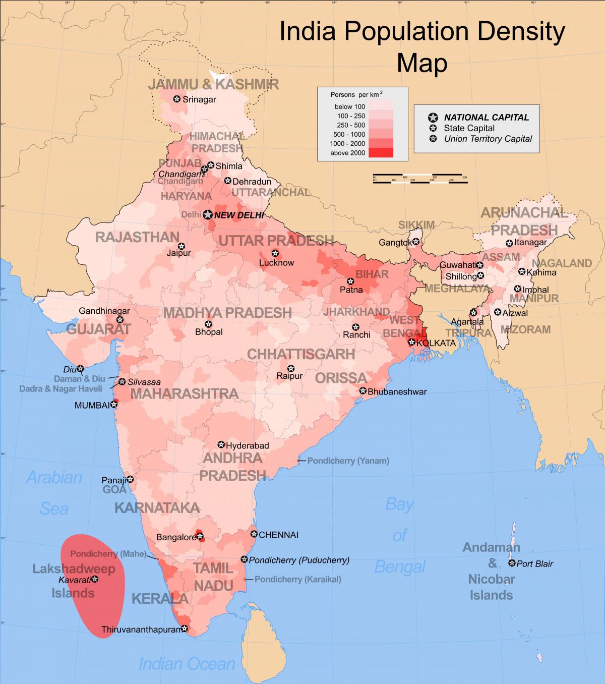 Carte de la densité de l'Inde
