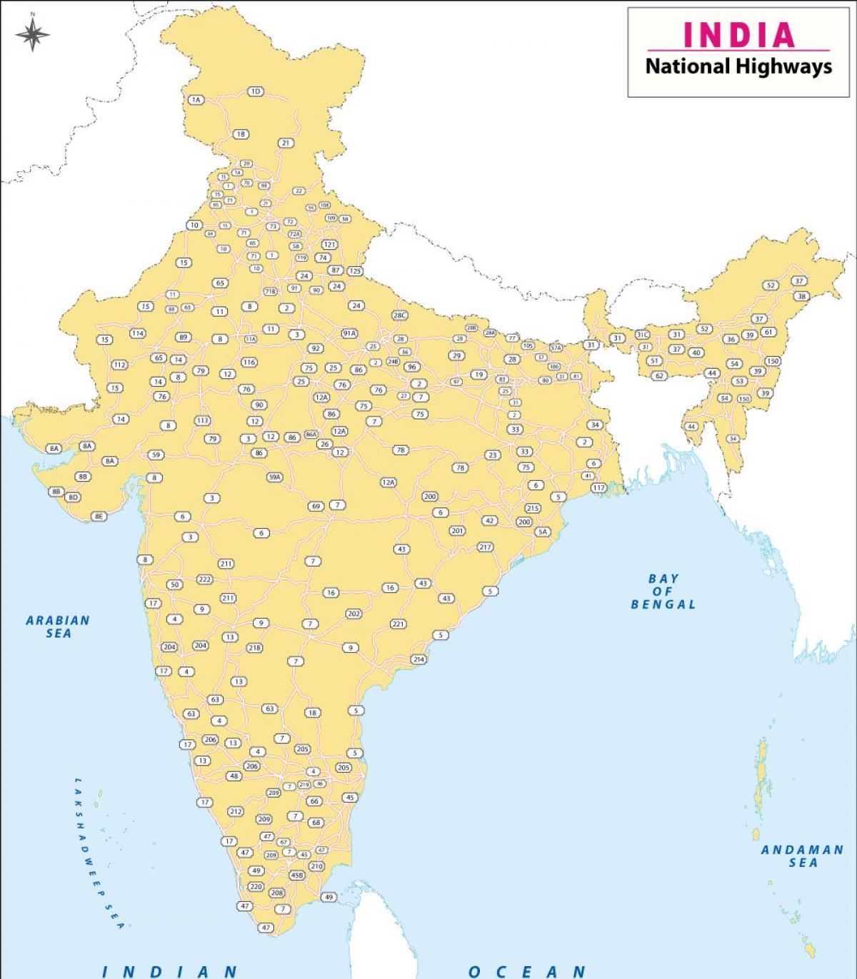 Carte des autoroutes de l'Inde