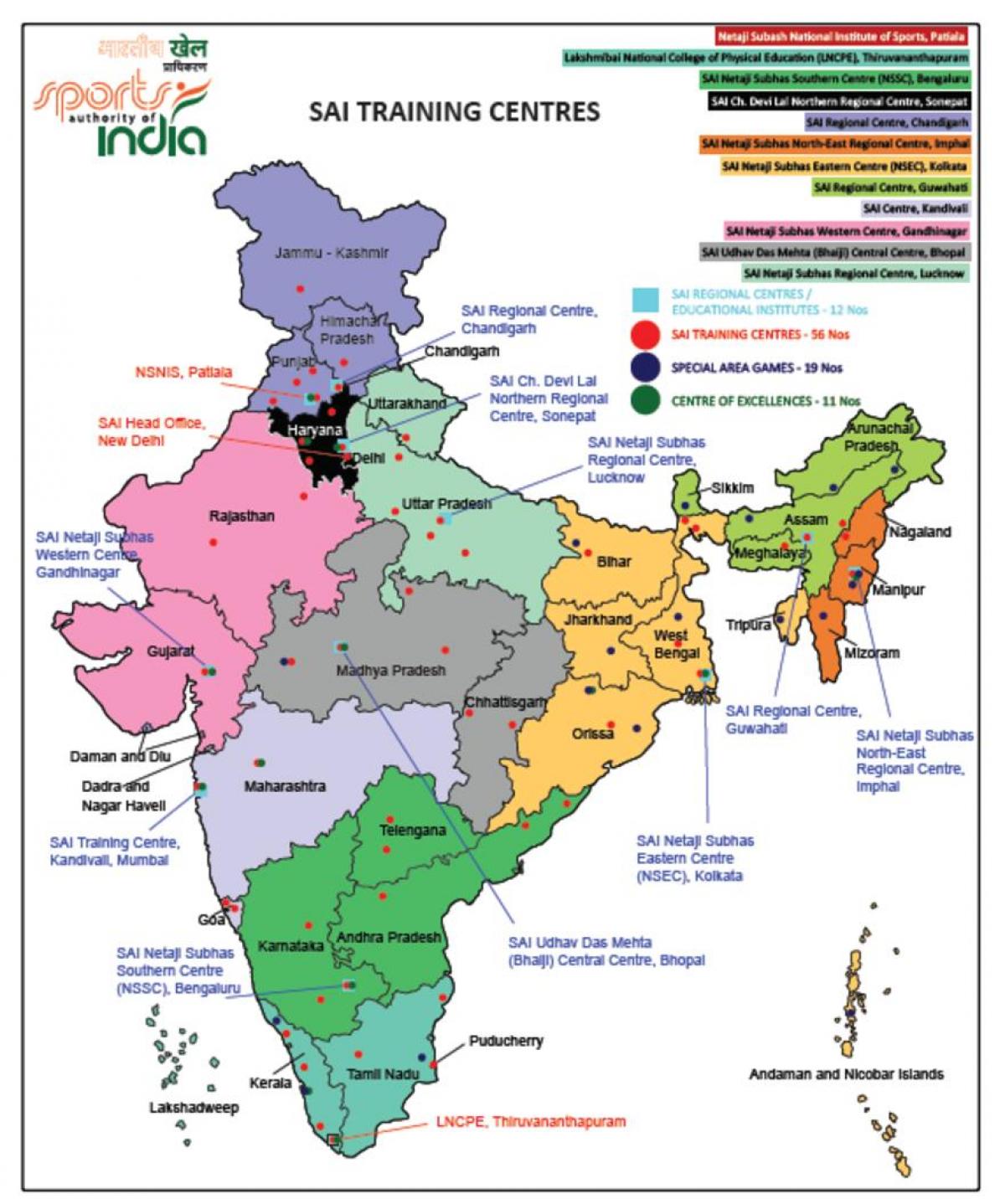 carte des stades de l'Inde