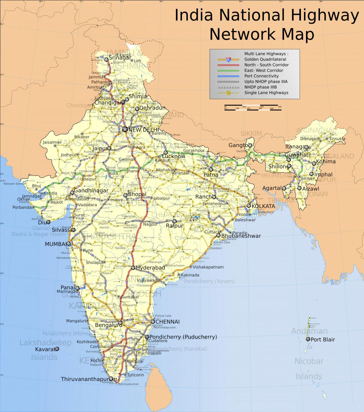 Carte routière de l'Inde